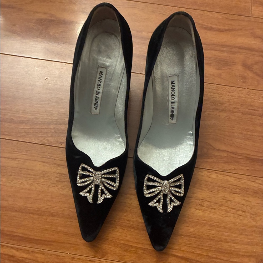 Manolo Blahnik Black Heels with Silver Embellishment
